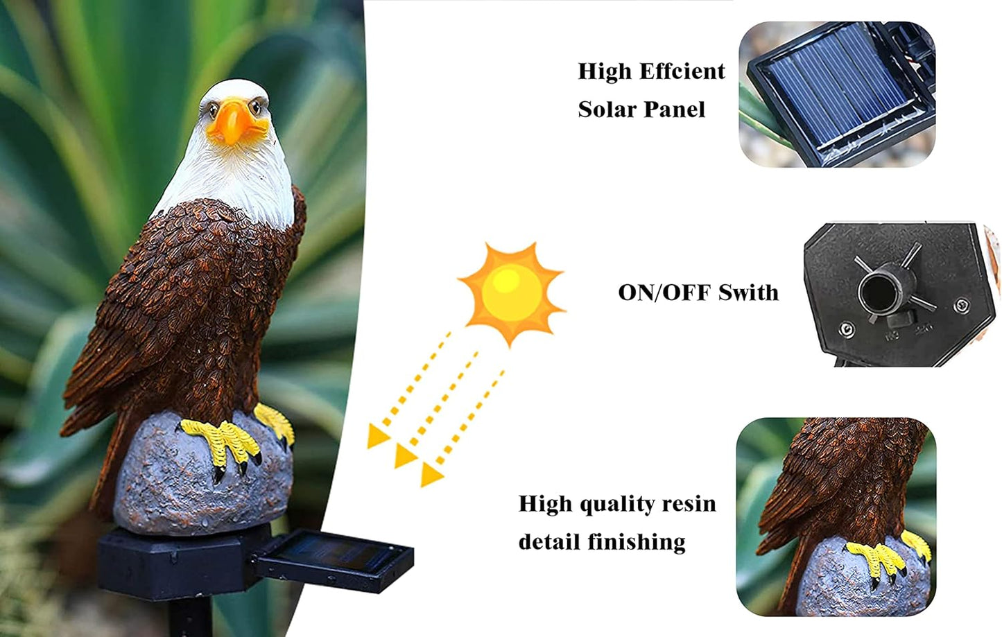Eagle Figurine Garden Solar Stake Light Solar Eagle Lights Outdoor Decorative Bright Light Eagle Statue for Garden, Lawn, Patio, Yard Decoration.-VerdiqueGarden