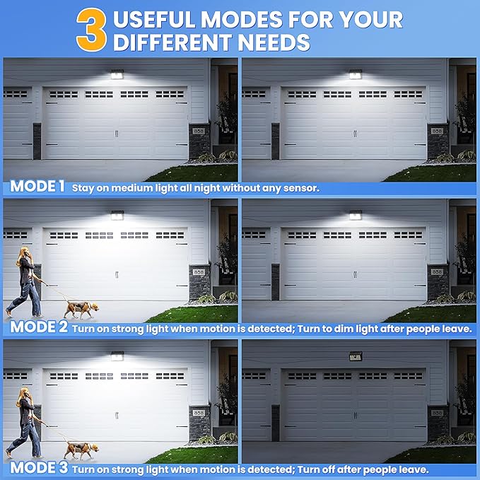 [6 Packs] Solar Motion Sensor Outdoor Lights, Super Bright Solar Lights Outdoor Waterproof, 3 Lighting Modes Security Wall Light for Outside Walking Dog Fence Backyard Deck Garden Door Step Garage-VerdiqueGarden