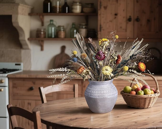 Quoowiit Ceramic Rustic Farmhouse Vase, Distressed Flower Vase for Home Decor, Boho Decorative Vases for Centerpiece Table Decorations, Vases for Living Room Kitchen Entryway Mantle Shelf Decor-VerdiqueGarden