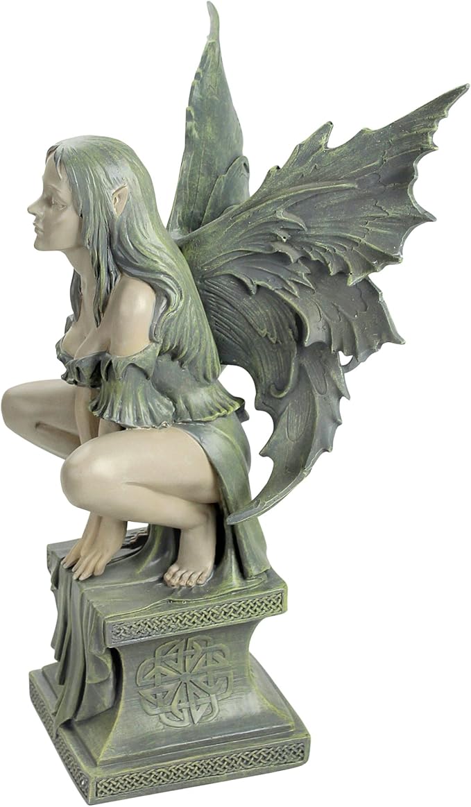 Design Toscano Celtic Fairy's Perilous Perch Outdoor Garden Statue, Large, 19 Inch, Polyresin, Two Tone Stone-VerdiqueGarden