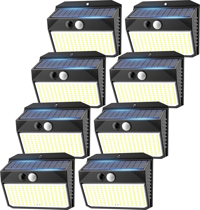 Solar Lights Outdoor, 150 LED, 8 Pack, Motion Sensor, IP65 Waterproof, 3 Lighting Modes, Solar Powered Light Fixture for House, Garden, Patio, Fence, Garage-VerdiqueGarden