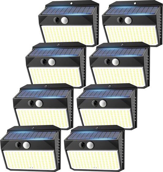 Solar Lights Outdoor, 150 LED, 8 Pack, Motion Sensor, IP65 Waterproof, 3 Lighting Modes, Solar Powered Light Fixture for House, Garden, Patio, Fence, Garage-VerdiqueGarden
