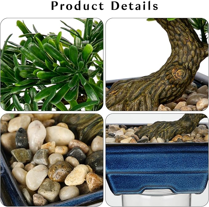 Artificial Bonsai Tree Faux Plants Indoor Small Fake Plants Decor with Blue Ceramic Pots for Home Table Office Desk Bathroom Shelf Bedroom Living Room Farmhouse Decorations-VerdiqueGarden