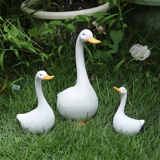 Resin Duck Figurines Set of 3 - Porch Goose Statue for Front Yard Decor, Outdoor Lawn Ornaments, Garden Ducks and Goose Decorations, Perfect Yard Goose Decor and Duck Decoy for Garden Animals Theme-VerdiqueGarden