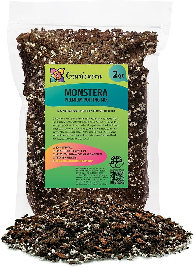 Premium Monstera Potting Soil - Quick Drain Potting Soil for Growing and Repotting Monstera Deliciosa/Swiss Cheese Plant - 2 Quart Bag-VerdiqueGarden