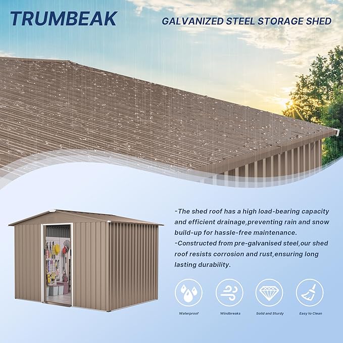 8FT x 6FT Metal Outdoor Storage Shed,Utility and Tool Shed Storage House w/Lockable Sliding Doors & Air Vent,Garden Shed for Backyard,Garden,Patio,Lawn-VerdiqueGarden