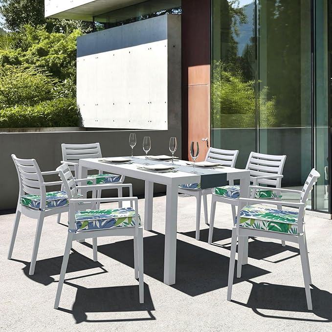 LVTXIII Patio Chair Cushions 19"x19"x3", Water-Repellent Outdoor Seat Cushions for Patio Furniture, Square Chair Pads with Ties for Home Garden Decoration, Set of 2, Islamorada Blue Green-VerdiqueGarden