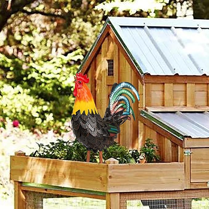 XONOR Metal Rooster Statues, Garden Chicken Decorations, Outdoor Chicken Sculpture, Metal Yard Rooster Artwork for Outdoor, Patio, Backyard and Home Kitchen Decoration (1pc, Dark Brown)-VerdiqueGarden