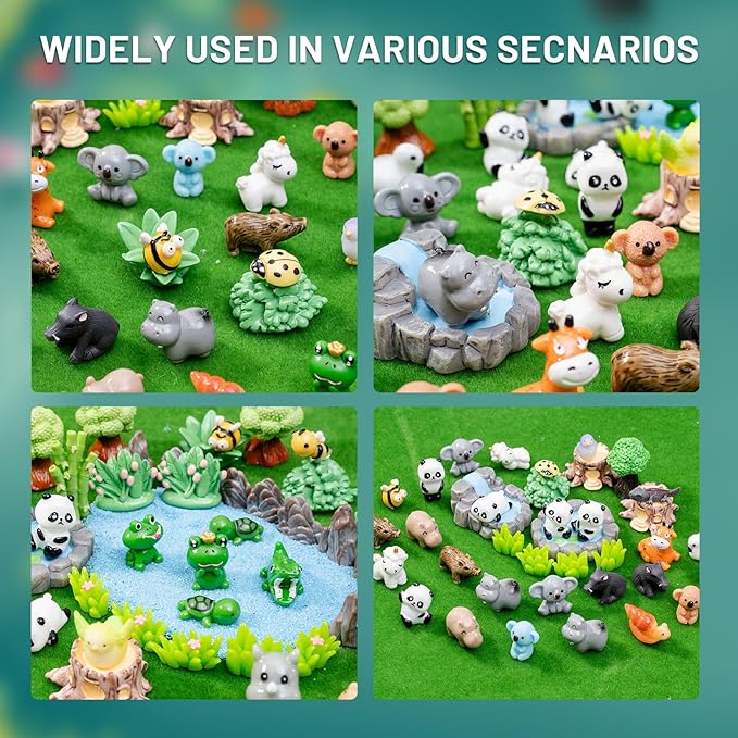 Miniature Small Animal Figurines, 80pcs of Mini Resin Animals, Forest Decoration Ornaments, Miniature Landscape Ornament Sets, Fairy Garden and Dollhouse Accessories-VerdiqueGarden