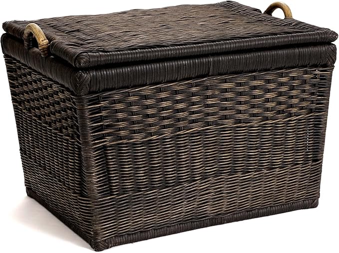 The Basket Lady Lift-Off Lid Wicker Storage Basket, Large, 24.5 in L x 18 in W x 17.5 in H, Antique Walnut Brown-VerdiqueGarden