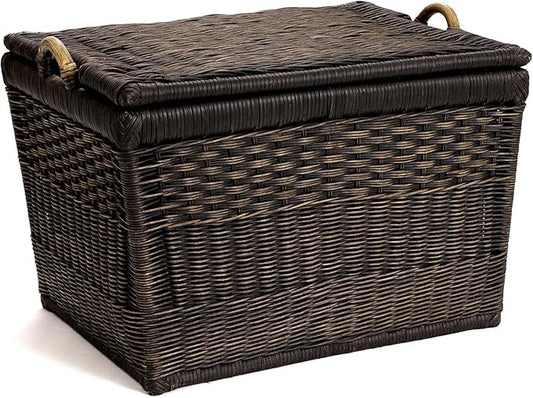 The Basket Lady Lift-Off Lid Wicker Storage Basket, Large, 24.5 in L x 18 in W x 17.5 in H, Antique Walnut Brown-VerdiqueGarden