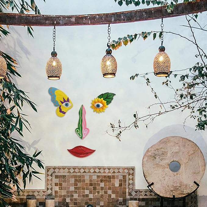 Tree Faces Decor Outdoor,Funny Tree Faces Sculpture,Colorful Fence Decorations Outdoor,Suitable for Yard and Garden Art Décor(1pcs,Colorful Butterfly)-VerdiqueGarden