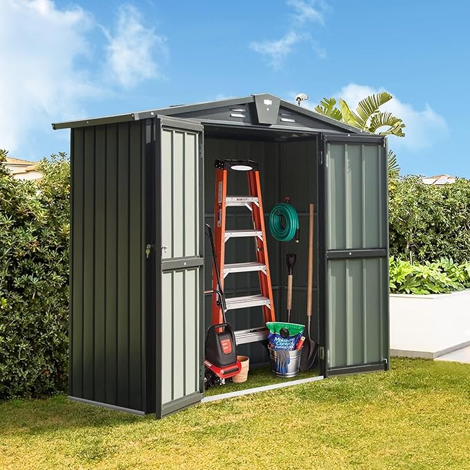 Domi Outdoor Storage Shed 5.7' x 3’, Metal Garden Shed with Galvanized Steel Frame for Bike, Tools, Lawn Mowers, Pool Toys, Outdoor Storage Cabinet with Lockable Door for Garden Lawn Patio (Dark Grey)-VerdiqueGarden