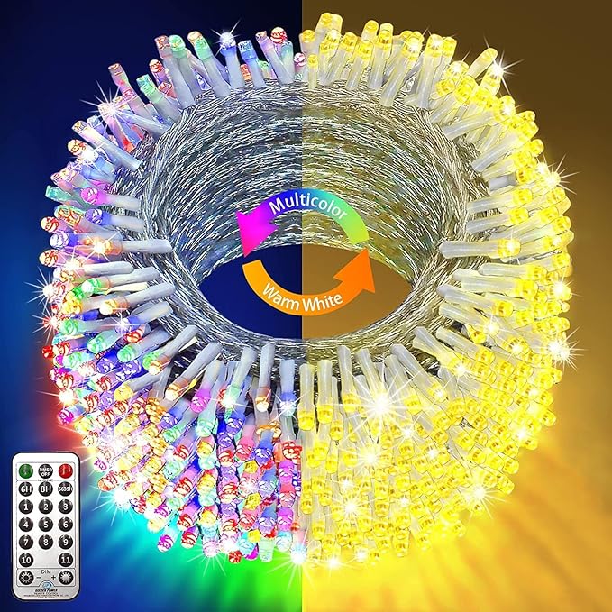 KNONEW 403ft 1000 LED Christmas Lights Color Changing String Lights Outdoor with 11 Modes for Xmas Tree Trunk Yard Porch Outdoor Wedding Party Decorations (Warm White to Multicolor)-VerdiqueGarden