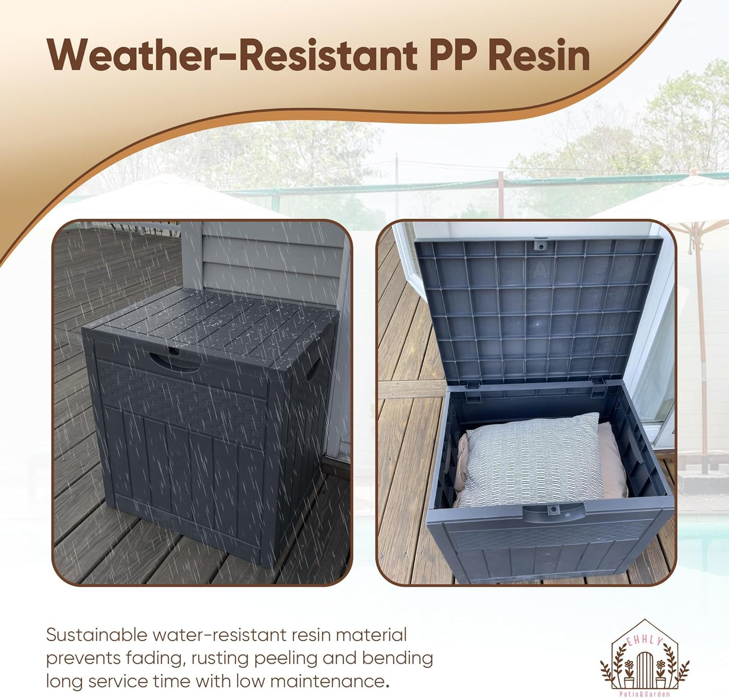 33 Gallon Deck Box, Small Outdoor Storage Box Waterproof, Lockable Secure Package Bin Delivery Box for Outside Front Porch, Patio Cushions Storage Box, Delivery Driver Snack Box for Porch, Grey-VerdiqueGarden