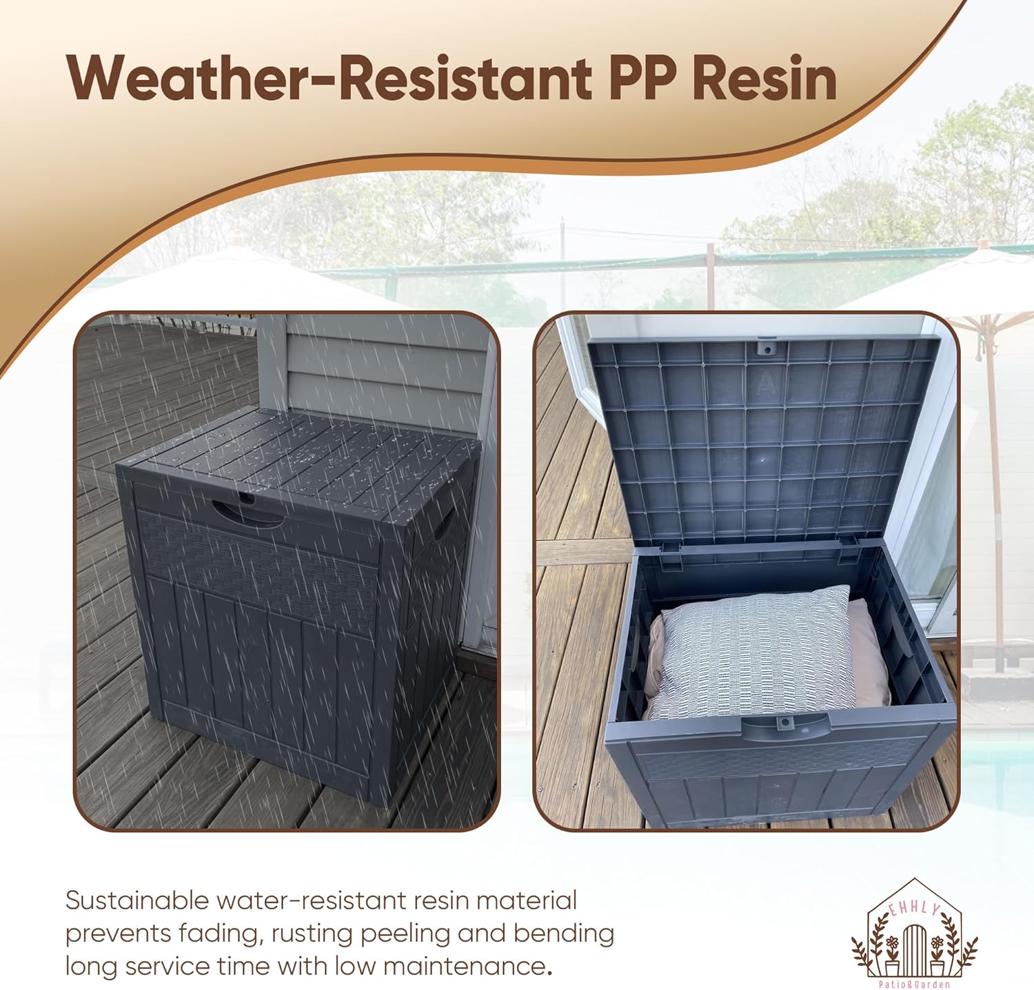 33 Gallon Deck Box, Small Outdoor Storage Box Waterproof, Lockable Secure Package Bin Delivery Box for Outside Front Porch, Patio Cushions Storage Box, Delivery Driver Snack Box for Porch, Grey-VerdiqueGarden