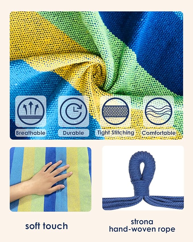 Highwild Hammock Chair Hanging Rope Swing - Max 500 Lbs - Steel Spreader Bar with Anti-Slip Rings - for Any Indoor or Outdoor Spaces (Blue Striped)-VerdiqueGarden