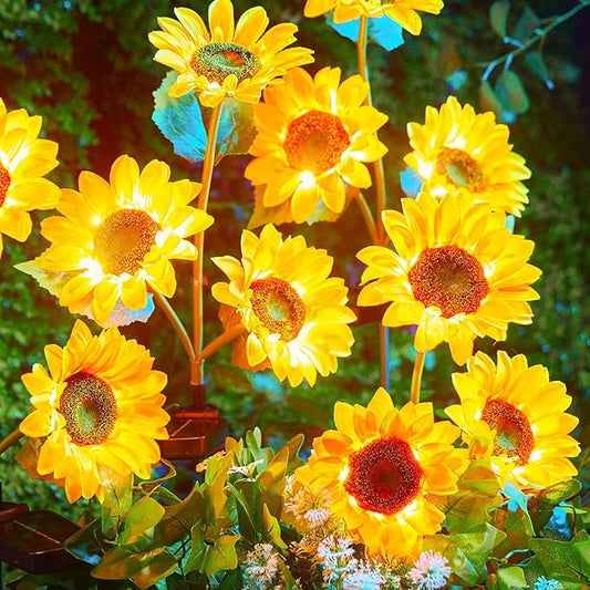 Brightown Outdoor Solar Garden Lights - 4 Pack LED Solar Flower Lights with Larger & More Realistic Sunflowers, Bigger Solar Panel, Waterproof Solar Lights for Outside Yard Patio Garden Decorations-VerdiqueGarden