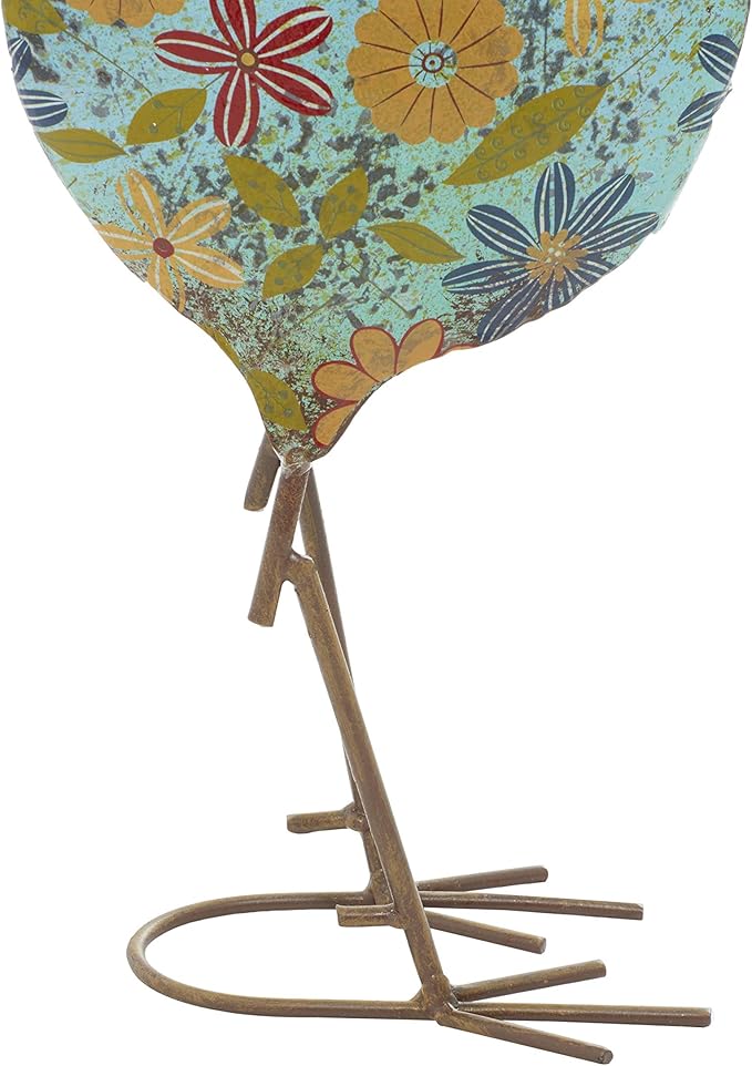 Deco 79 Metal Rooster Decorative Garden Sculpture Indoor Outdoor Distressed Standing Garden Statue with U Shaped Feet, Outdoor Sculpture 10" x 5" x 17", Green-VerdiqueGarden