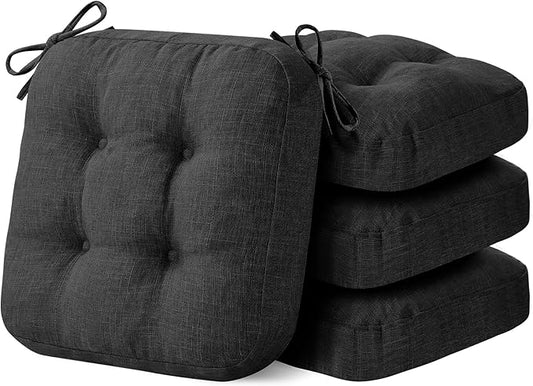 Chair Cushions, Foam Dining Chair Cushions, Tufted Indoor Chair Pads,16.5” x 16.5” x 3.5”, Set of 4, Black-VerdiqueGarden