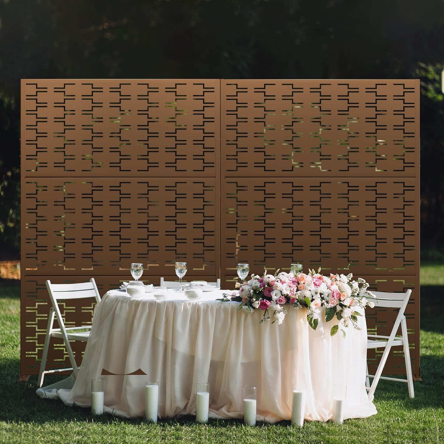 Metal Privacy Screen Outdoor 72" H×47" W,Freestanding Decorative Privacy Screen for Balcony Yard&Garden,Privacy Fence-Brown&Brick-VerdiqueGarden