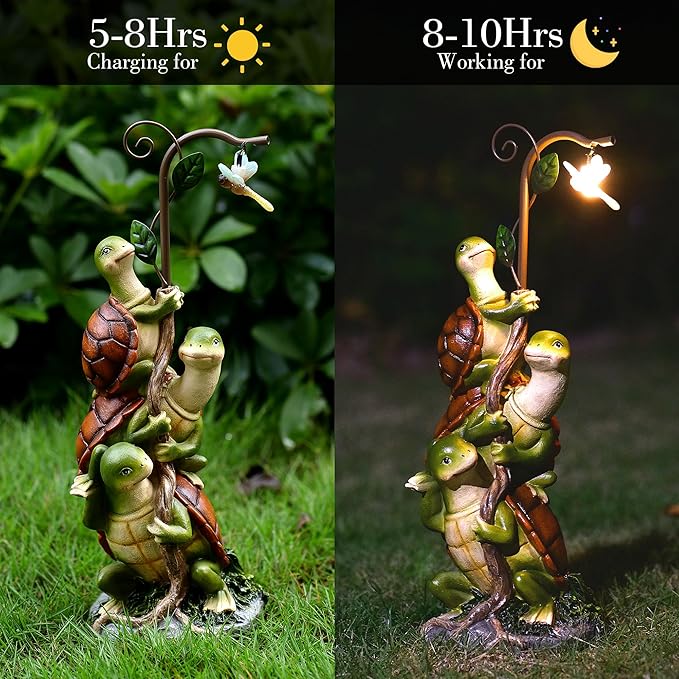 Turtle Figurine Garden Decor, Solar Turtle Outdoor Statue, Funny Turtle Gift Sculpture Decoration for Home Patio Yard Lawn Porch Ornament-VerdiqueGarden