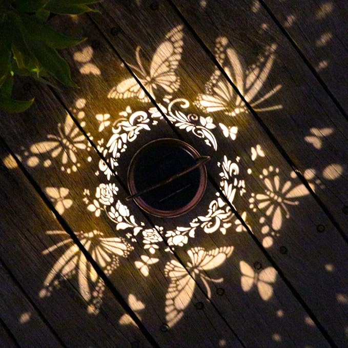 2 Pack Solar Butterfly Lanterns Outdoor Hanging Decor Lantern,Waterproof Hollow Out Retro Metal Decorative Garden Light,Graceful Decoration for Patio,Yard,Landscape,Festival-VerdiqueGarden
