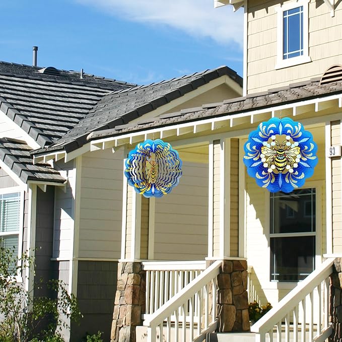 Bee Wind Spinners 3D Hanging Wind Spinner Bee Ornament Gifts for Women Mom Grandma,12inch Metal Spring Wind Kinetic Sculpture for Outdoor&Indoor Decor, Yard Art, Garden Decoration-VerdiqueGarden