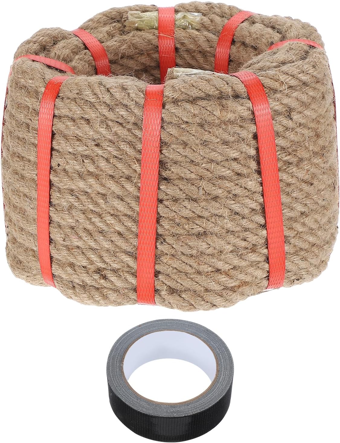 MECCANIXITY Jute Rope 0.55 Inch x 75ft, Thick Twine Rope Ropes Braided Jute Twine Natural Brown Burlap Cord String Heavy Twisted with Tape for Decorative Crafts Railing Swing Tug of War-VerdiqueGarden