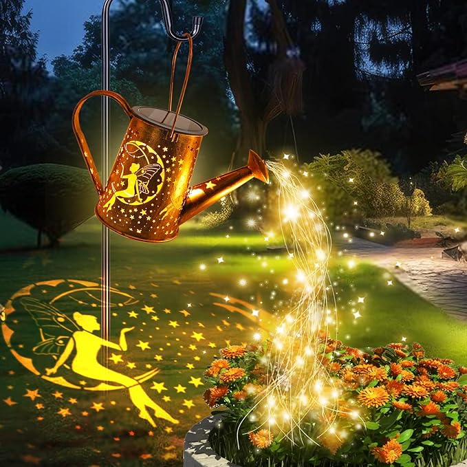 Big Solar Lanterns Outdoor Waterproof, Moon Fairy Watering Can Garden Decor,Hanging Solar Lights Yard Art, Outside Patio Decorations Gardening Birthday Gifts for Mom Grandma Women with Shepherd Hook-VerdiqueGarden