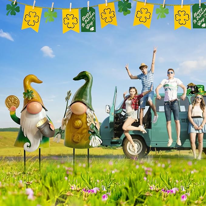 HONGLAND St.Patricks Day Decorations Outdoor Green Gnomes, Metal Gnomes Figurine Irish Leprechaun St Patricks Day Decor, Luck Shamrock Gnome for Home Outside Garden Lawn Party Yard Patio (18 INCH)-VerdiqueGarden