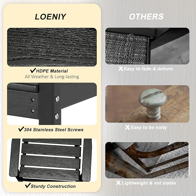 7pcs Outdoor Dining Set, HDPE Patio Dining Set for 6, All-Weather Outdoor Table and Chairs with Umbrella Hole & Adjustable Pads, Modern Patio Furniture Set for Backyard, Poolside &Lawn (Black)-VerdiqueGarden