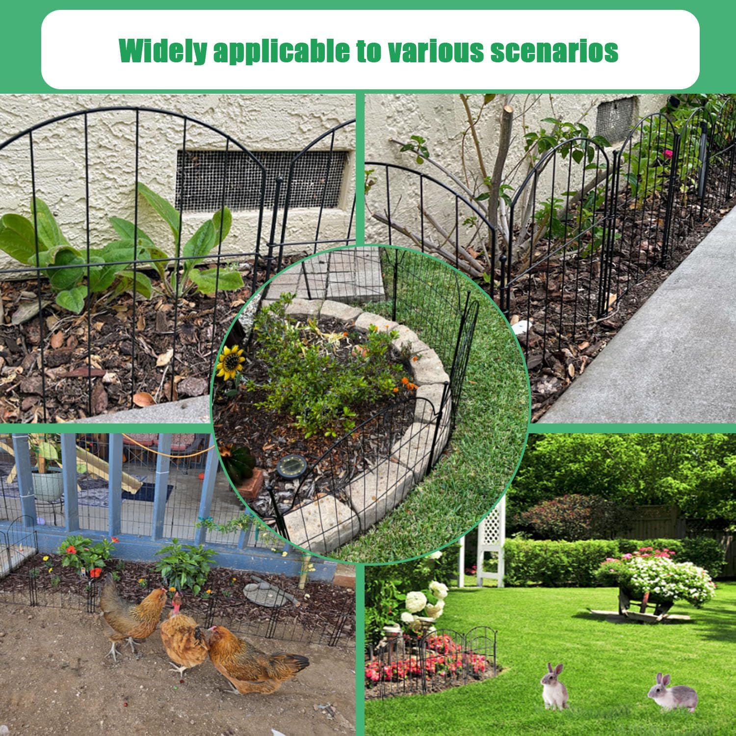 Decorative Garden Fence 21in x10.8ft, 10 Pack Rustproof Metal No Dig Fence Animal Barrier for Dog, Arched Flower Bed Edging Ornamental Wire Border Panel Fencing (Arch)-VerdiqueGarden