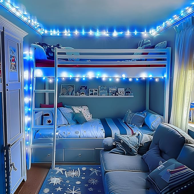 JMEXSUSS Blue and White String Lights Outdoor Indoor, 200 LED Christmas String Lights Clear Wire, 66ft Christmas Lights Plug in for Bedroom Tree Room Party Decorations-VerdiqueGarden