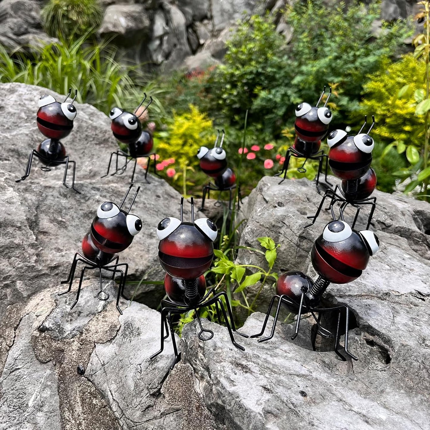 Metal Yard Art Garden Decor for Outside Cute Ants Yard Decorations Outdoor Lawn Ornaments Backyard Gifts for Mom - Set of 8（All Black）-VerdiqueGarden
