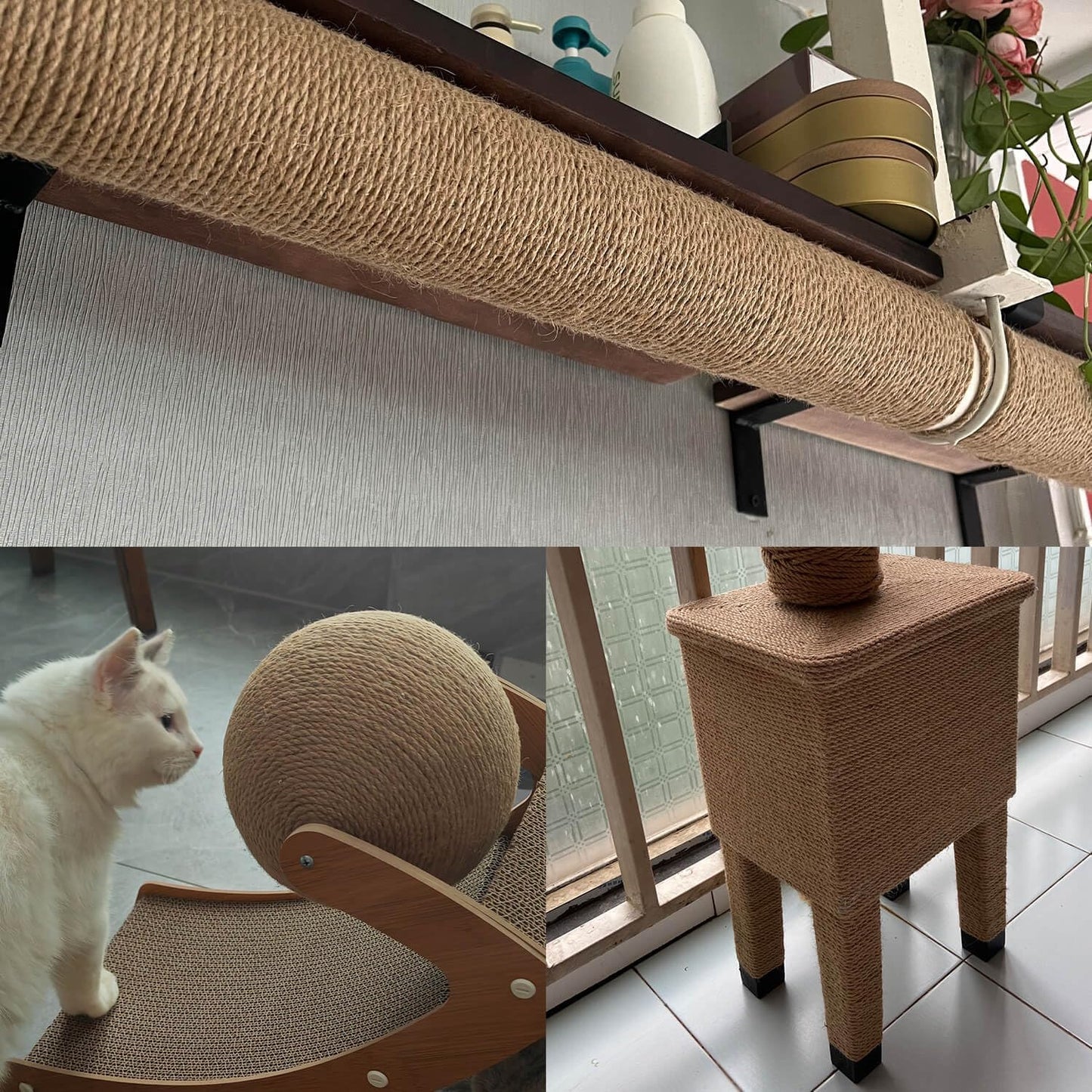 Jute Rope, 55 Feet 8mm Heavy Duty Twine - Perfect for Cat Scratching Posts, Crafts, Bundling, Gardening Decor and Hanging (8mm*55ft)-VerdiqueGarden