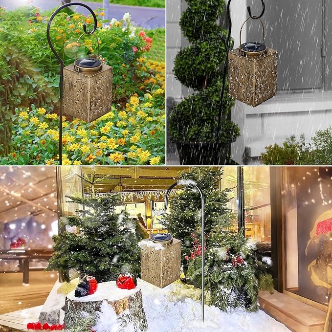 2 Pack Solar Lanterns Outdoor Waterproof - Metal Solar Garden Lights for Patio Porch Yard Garden Decor, Christmas Birthday Gifts for Women Mom Men (Dragonfly)-VerdiqueGarden
