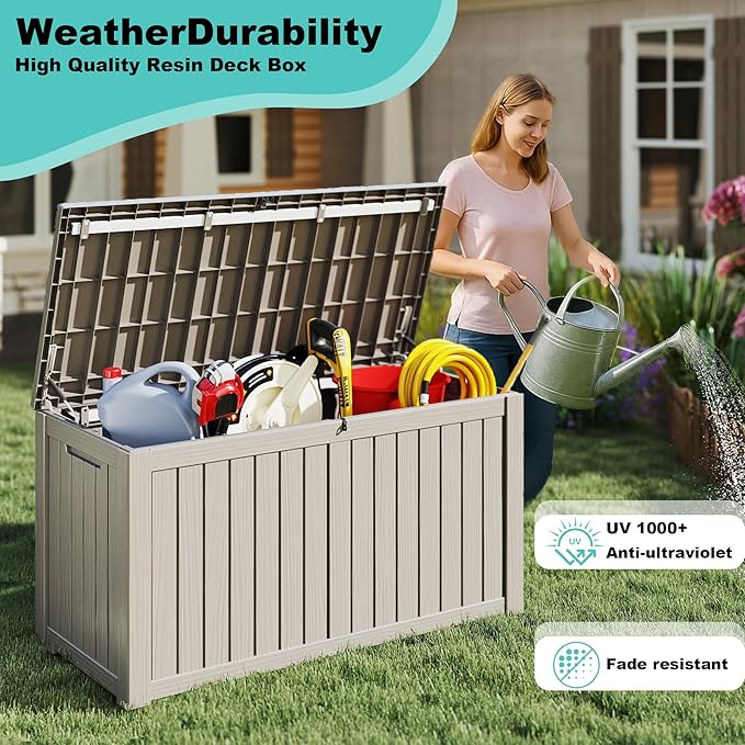 150Gal Outdoor Deck Box Waterproof, Lager Patio Storage Box Indoor and Outdoor Use, Lockable Resin Storage Bin for Patio Furniture Cushions Garden Tools, Package Delivery,UV Resistant-Grey-VerdiqueGarden