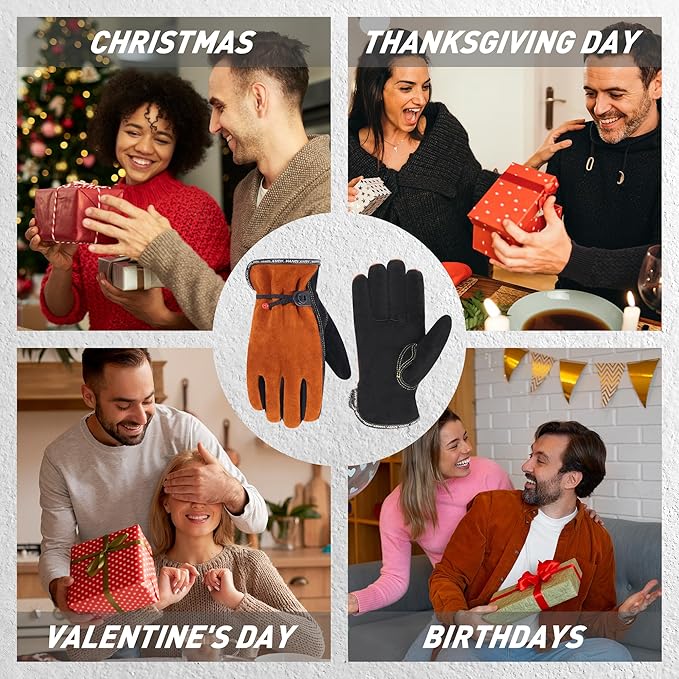 HLDD HANDLANDY Leather Work Gloves for Men & Women, Adjustable Wrist Cowhide Gardening Glove with Reinforced Palm for Driver-VerdiqueGarden