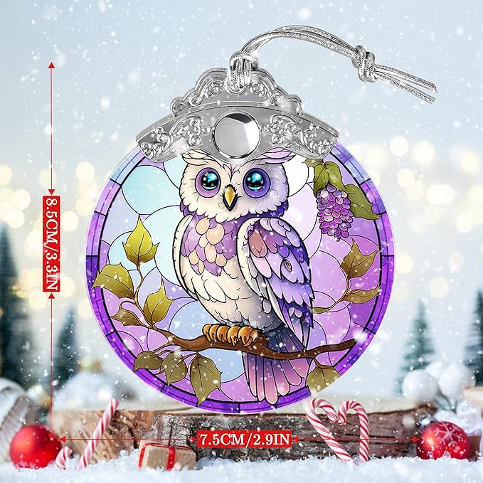 Stained Glass Suncatcher, Jocidea Owl Ornament, Christmas Ornaments, Holidays Ornaments, Christmas Tree Decor, Owl Decor for Home, Owl Gifts-VerdiqueGarden