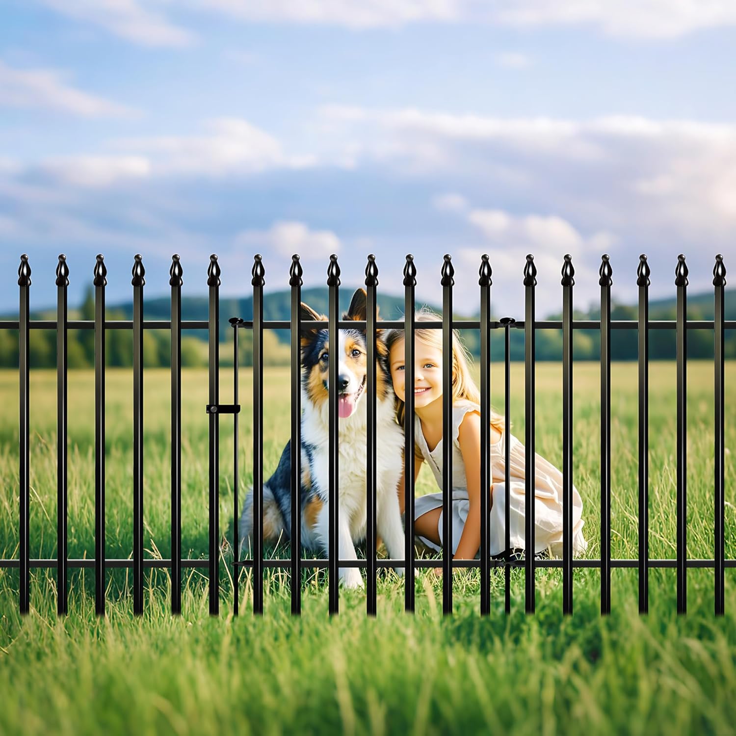 Metal Garden Fence 32 in H x 24 in W 5 Panels (4 Panels + 1 Gate) Total Length 10 ft, No Need Dig Rustproof Animal Barrier Fencing Border Fence for Dog, Patio,Yard, Landscape, Flower Bed-VerdiqueGarden