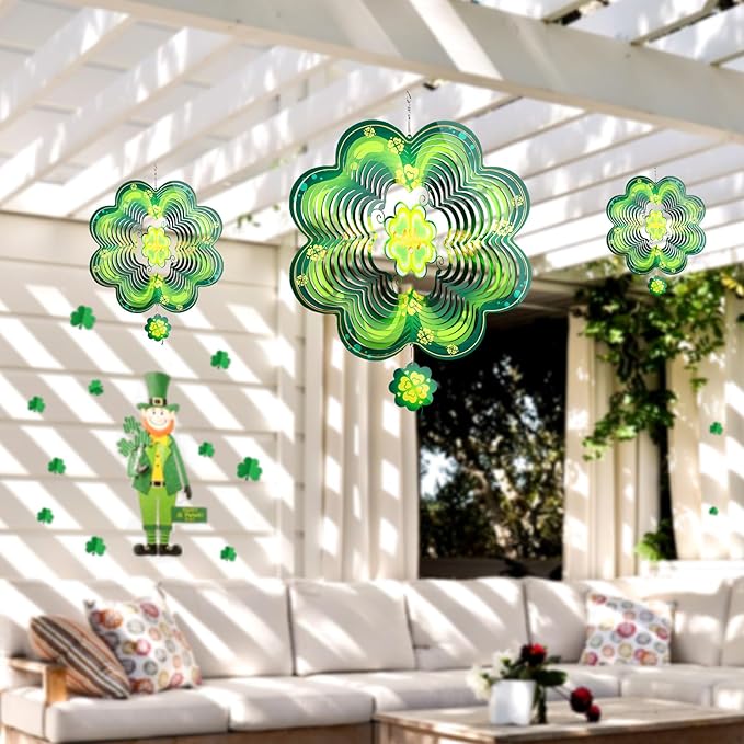 St Patricks Day Metal Wind Spinners St. Patrick's Hanging Gifts for Women Mom Grandma,12inch Wind Spinner for Home Party Ornament Spring Outdoor & Indoor Decorations-VerdiqueGarden