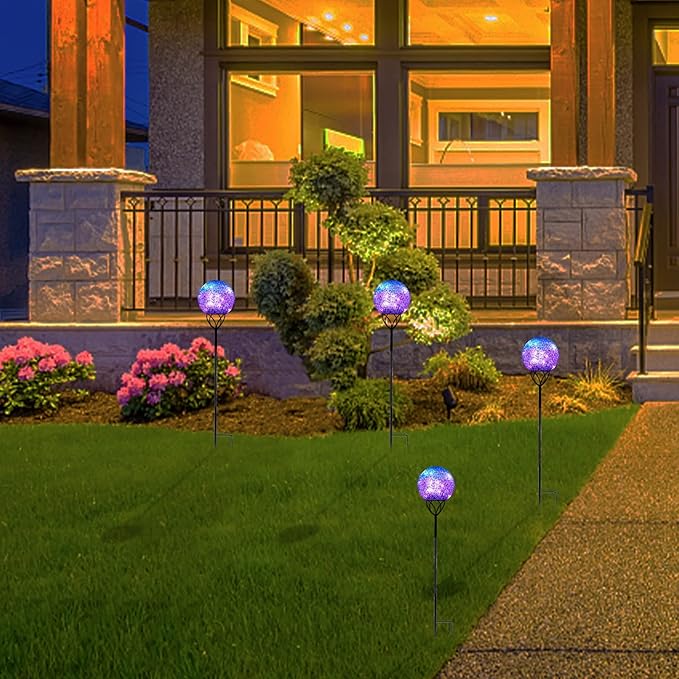 VCUTEKA Solar Lights Outdoor Garden Decor Mosaic Solar Garden Lights Waterproof Glass Ball LED Pathway Stake Light for Landscape Lawn Patio Yard Decoration Purple 6 inch-VerdiqueGarden