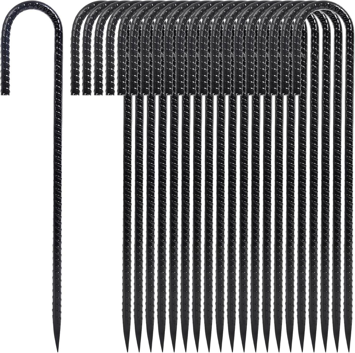 12 Inch Heavy Duty Rebar Stakes, 20-Pack Galvanized Steel J Hook Tent Stakes for Outdoor Decorations, Inflatables, Fencing, Gardening, Gazebo and Swing Set Anchors-VerdiqueGarden