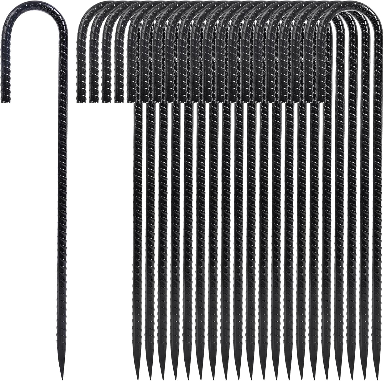 12 Inch Heavy Duty Rebar Stakes, 20-Pack Galvanized Steel J Hook Tent Stakes for Outdoor Decorations, Inflatables, Fencing, Gardening, Gazebo and Swing Set Anchors-VerdiqueGarden