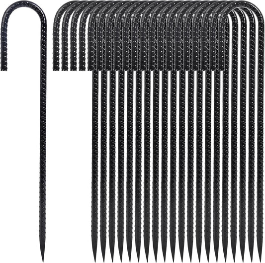 12 Inch Heavy Duty Rebar Stakes, 20-Pack Galvanized Steel J Hook Tent Stakes for Outdoor Decorations, Inflatables, Fencing, Gardening, Gazebo and Swing Set Anchors-VerdiqueGarden