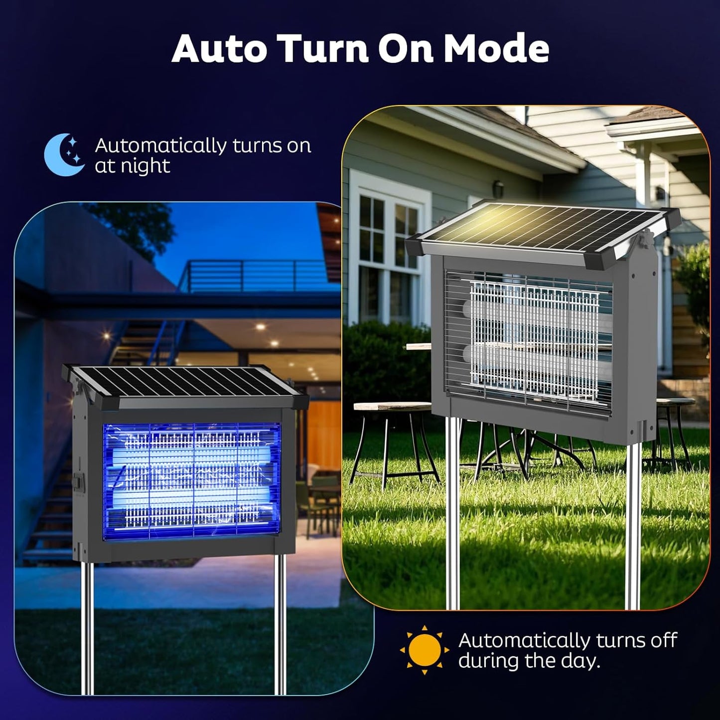 Solar Bug Zapper Outdoor, Mosquito Zapper Waterproof Electric Fly Zapper Rechargeable Mosquito Killer Lamp with 10W Solar Panel, 4500V Cordless Fly Trap for Backyard, Patio, Garden, RV, Camping-VerdiqueGarden