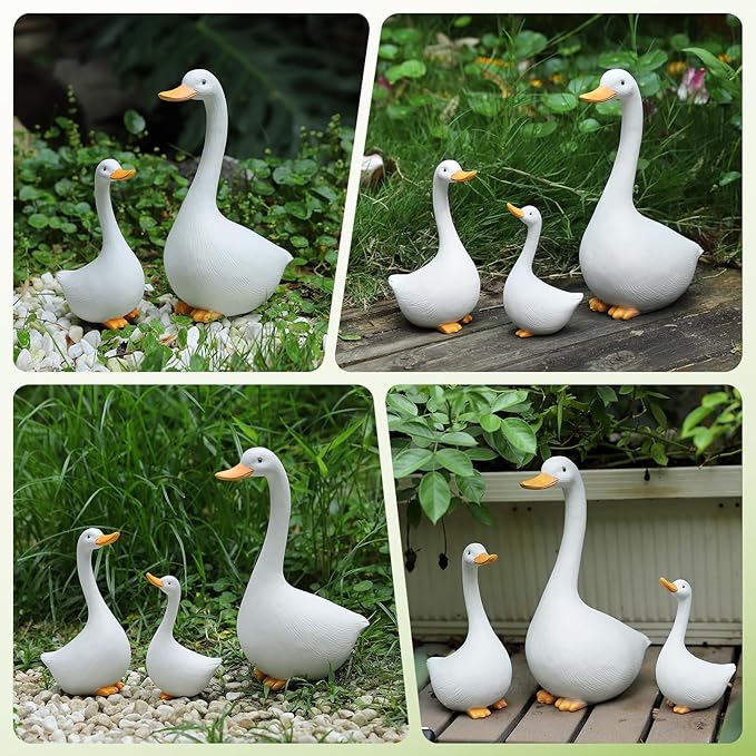 Resin Duck Figurines Set of 3 - Porch Goose Statue for Front Yard Decor, Outdoor Lawn Ornaments, Garden Ducks and Goose Decorations, Perfect Yard Goose Decor and Duck Decoy for Garden Animals Theme-VerdiqueGarden