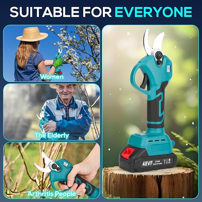 Electric Pruning Shears, Cordless Electric Scissors with 2 PCS Rechargeable 48V 2.0 Ah Batteries & 2 Blades, 1.6" Cutting Diameter Pruning Shears Garden Tool for Tree Trimming Branch Cutter-VerdiqueGarden