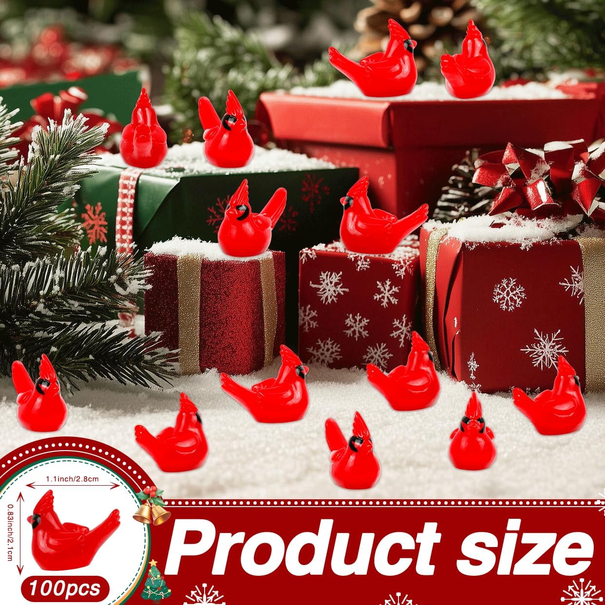 100 Pcs Mini Resin Red Cardinal Bird Figurines – Tiny Cardinal Ornaments for Christmas, Cake Toppers, Garden Crafts, Dollhouse, Fairy Micro Landscape, Party and Home Decorations-VerdiqueGarden